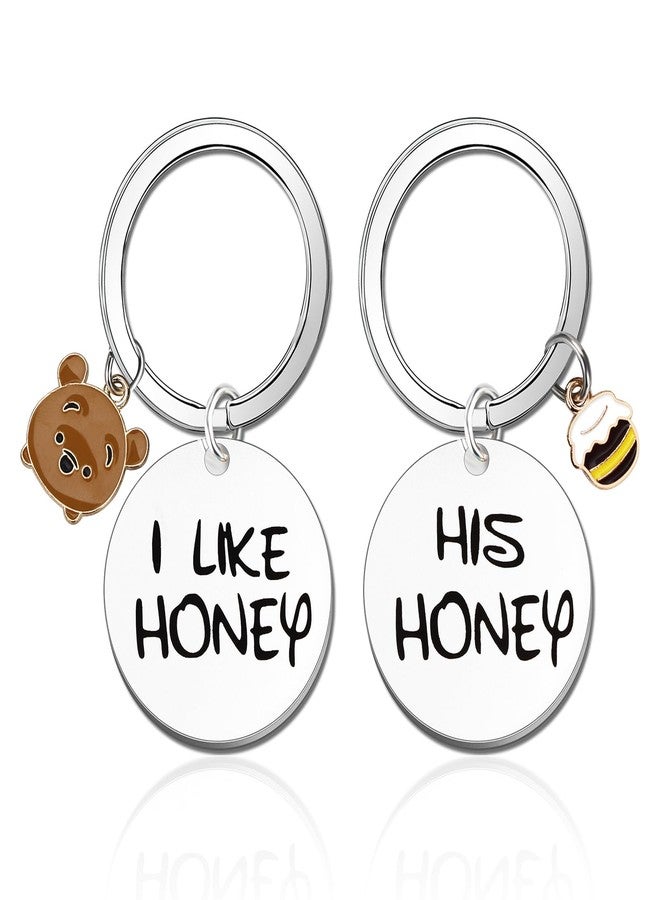 PLwelth Honey Keychain Set for Couples Cute Bear Keychain Charm Accessories for Boyfriend Girlfriend Husband Wife Car Keys Backpack Personalized Gifts for Her Him Valentine’s Day Birthday Christmas - Image 1